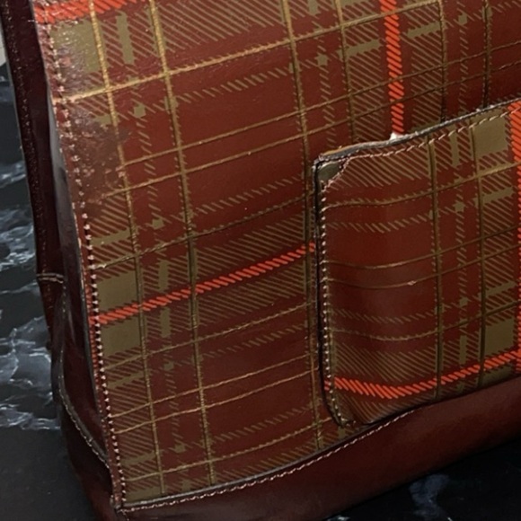 PATRICIA NASH Handbag Toscano Tote Autumn Plaid Leaf Logo Tote Bag AUTHENTIC - Picture 7 of 13